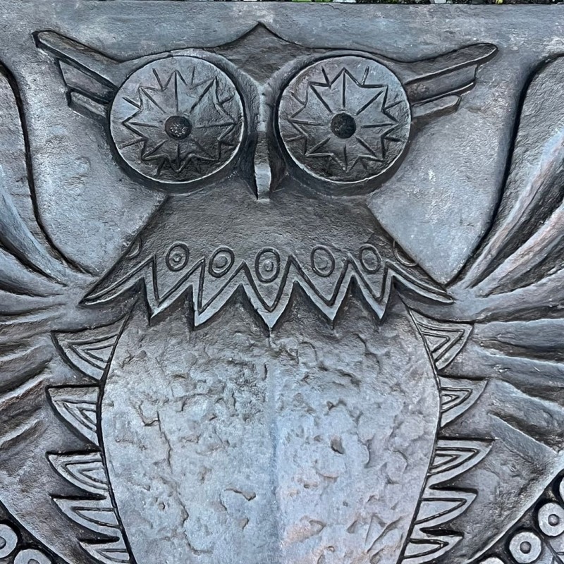 Plaque de Cheminée en Fonte Moderniste à la Chouette, Signée Lucas, Fonderie Stern, vers 1970