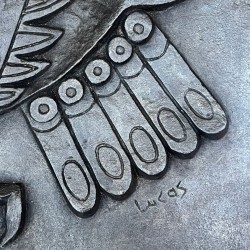 Plaque de Cheminée en Fonte Moderniste à la Chouette, Signée Lucas, Fonderie Stern, vers 1970