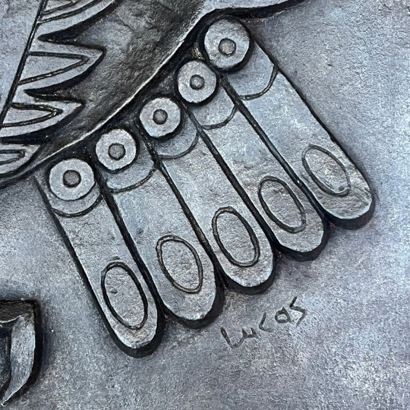 Plaque de Cheminée en Fonte Moderniste à la Chouette, Signée Lucas, Fonderie Stern, vers 1970