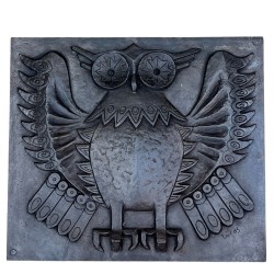 Plaque de Cheminée en Fonte Moderniste à la Chouette, Signée Lucas, Fonderie Stern, vers 1970