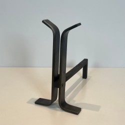 Paire de Chenets Modernistes en Acier à Montant Bifurqué, vers 1970