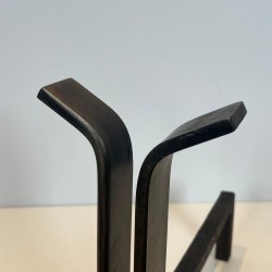 Paire de Chenets Modernistes en Acier à Montant Bifurqué, vers 1970