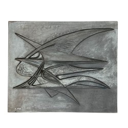 Plaque de Cheminée en Fonte Moderniste à Motif d’Oiseau Abstrait, Signée, Fonderie Stern, vers 1950