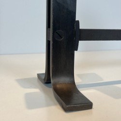 Pair of Modernist Steel Andirons with Bifurcated Upright, French circa 1970