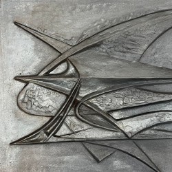 Plaque de Cheminée en Fonte Moderniste à Motif d’Oiseau Abstrait, Signée, Fonderie Stern, vers 1950