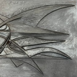 Plaque de Cheminée en Fonte Moderniste à Motif d’Oiseau Abstrait, Signée, Fonderie Stern, vers 1950