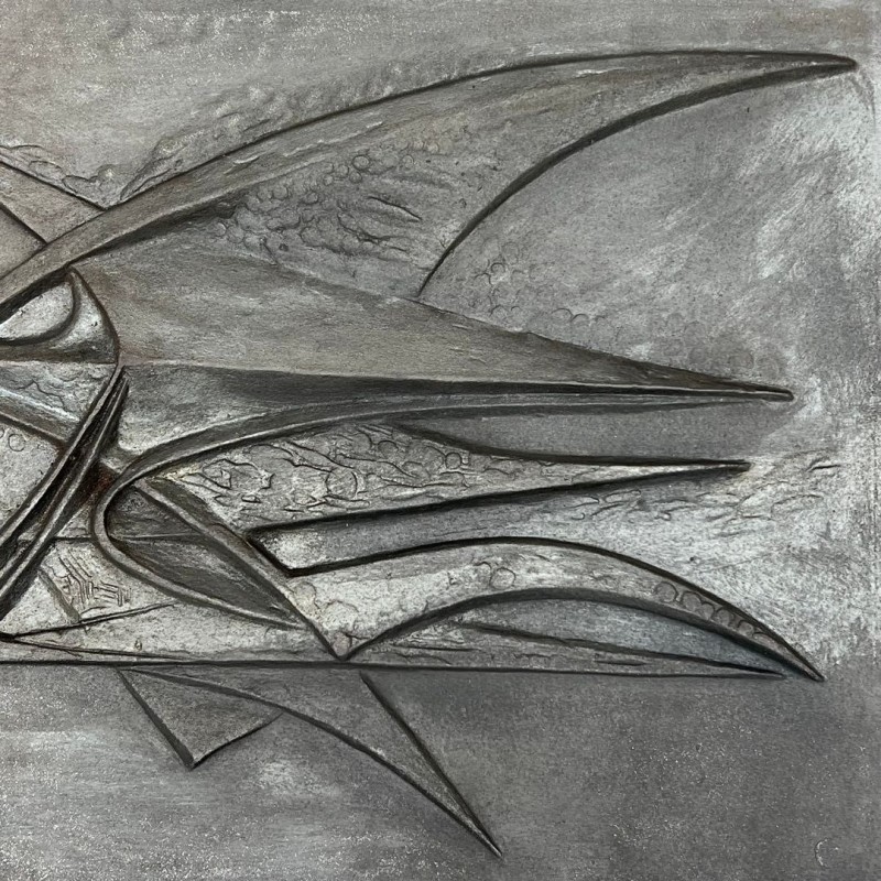 Plaque de Cheminée en Fonte Moderniste à Motif d’Oiseau Abstrait, Signée, Fonderie Stern, vers 1950