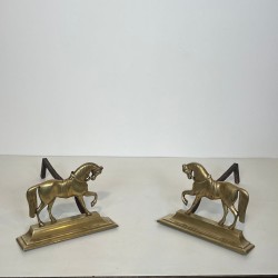 Pair of Bronze Full-Figure Horse Andirons on Flat Plinths, French circa 1920