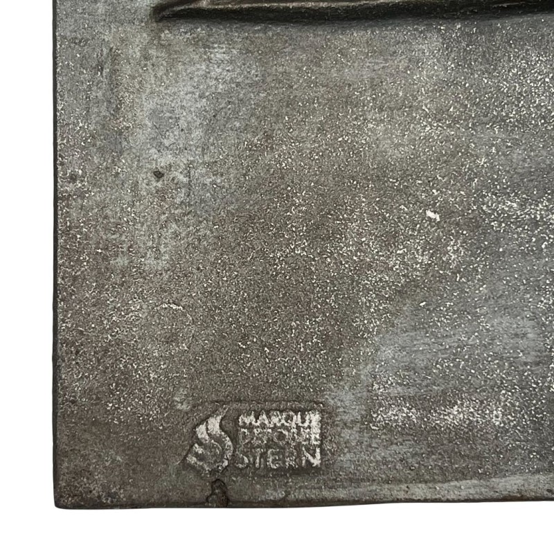 Modernist Cast Iron Fireback with Abstract Bird Motif, Signed, Foundry Stern, circa 1950