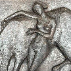 Grande Plaque de Cheminée en Fonte, Femme Nue et Cheval, Style Art Déco, vers 1970