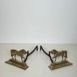 Paire de Chenets en Bronze aux Chevaux en Ronde-Bosse sur Socle Plat, vers 1920