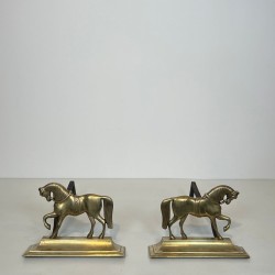 Pair of Bronze Full-Figure Horse Andirons on Flat Plinths, French circa 1920