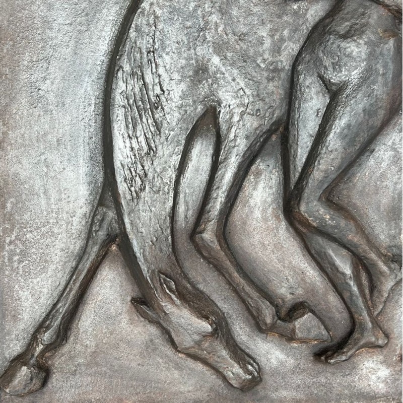 Grande Plaque de Cheminée en Fonte, Femme Nue et Cheval, Style Art Déco, vers 1970