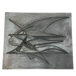 Plaque de Cheminée en Fonte Moderniste à Motif d’Oiseau Abstrait, Signée, Fonderie Stern, vers 1950