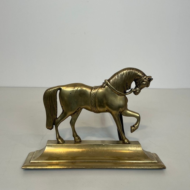 Pair of Bronze Full-Figure Horse Andirons on Flat Plinths, French circa 1920
