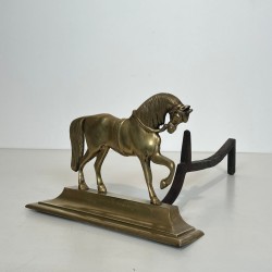 Paire de Chenets en Bronze aux Chevaux en Ronde-Bosse sur Socle Plat, vers 1920