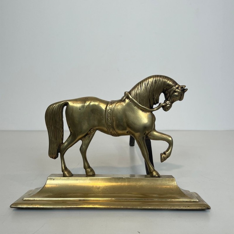 Paire de Chenets en Bronze aux Chevaux en Ronde-Bosse sur Socle Plat, vers 1920
