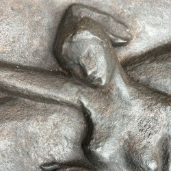 Large Cast Iron Fireback with Nude Woman and Horse, Art Deco Style, French circa 1970