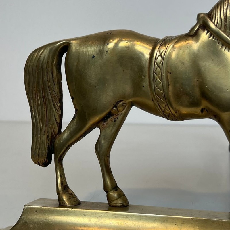 Pair of Bronze Full-Figure Horse Andirons on Flat Plinths, French circa 1920