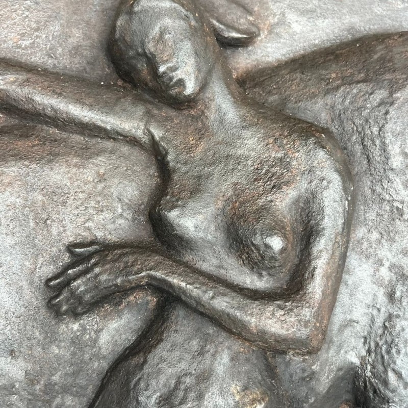 Grande Plaque de Cheminée en Fonte, Femme Nue et Cheval, Style Art Déco, vers 1970