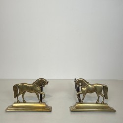 Paire de Chenets en Bronze aux Chevaux en Ronde-Bosse sur Socle Plat, vers 1920