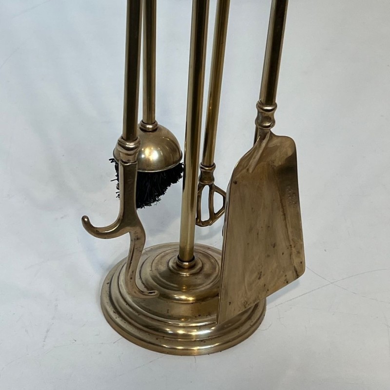 Nécessaire de Feu en Laiton à Têtes de Chevaux et Pied à Boule, Style Néoclassique, vers 1950