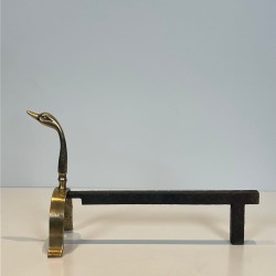 Pair of Brass Duck Andirons in the Style of Maison Jansen, French circa 1970