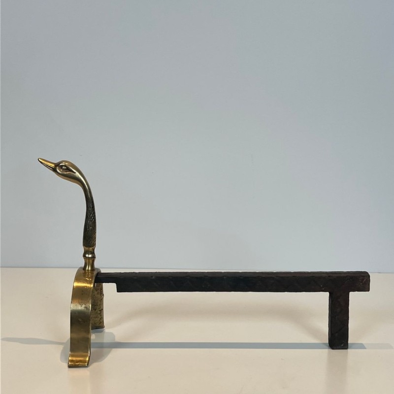 Pair of Brass Duck Andirons in the Style of Maison Jansen, French circa 1970