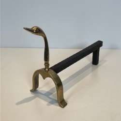 Pair of Brass Duck Andirons in the Style of Maison Jansen, French circa 1970