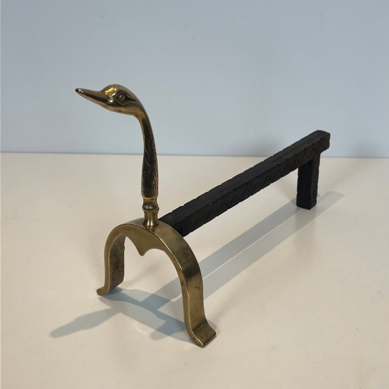 Pair of Brass Duck Andirons in the Style of Maison Jansen, French circa 1970