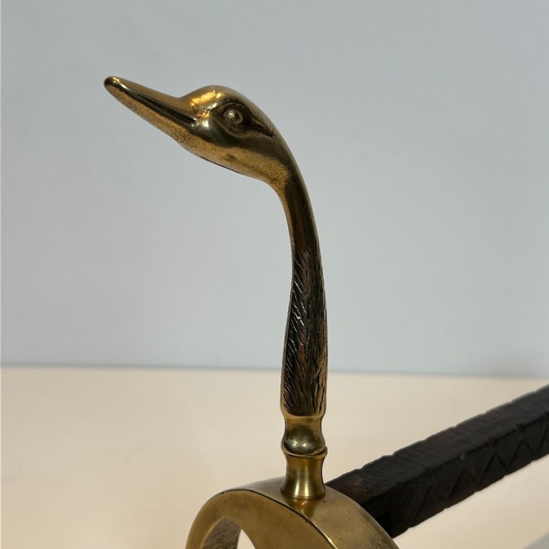 Pair of Brass Duck Andirons in the Style of Maison Jansen, French circa 1970