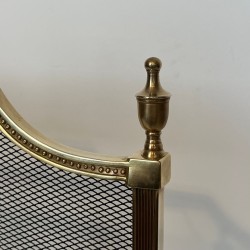 Louis XVI Style Brass Fireplace Screen with Mesh and Neoclassical Appliqués, Maison Jansen Style, circa 1940