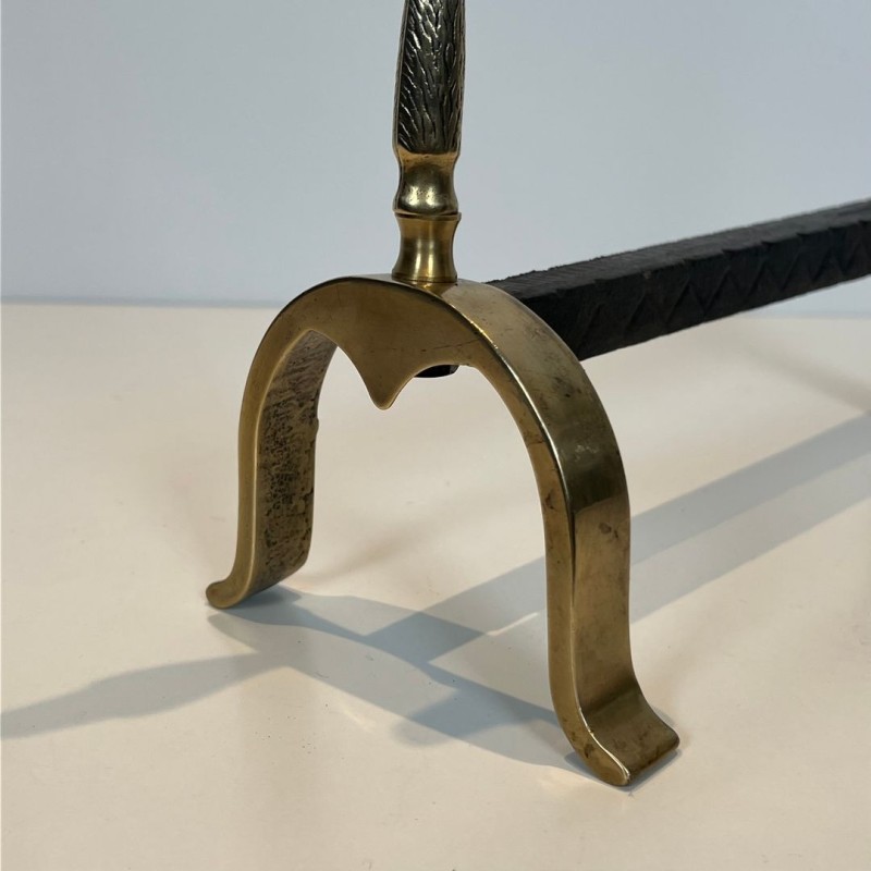 Pair of Brass Duck Andirons in the Style of Maison Jansen, French circa 1970