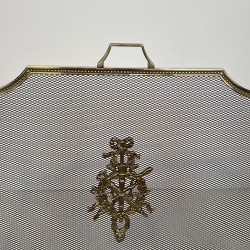 Louis XVI Style Brass Fireplace Screen with Mesh and Neoclassical Appliqués, Maison Jansen Style, circa 1940