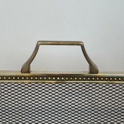 Louis XVI Style Brass Fireplace Screen with Mesh and Neoclassical Appliqués, Maison Jansen Style, circa 1940