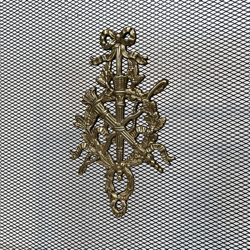 Louis XVI Style Brass Fireplace Screen with Mesh and Neoclassical Appliqués, Maison Jansen Style, circa 1940