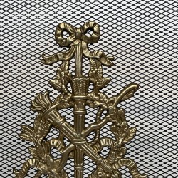 Louis XVI Style Brass Fireplace Screen with Mesh and Neoclassical Appliqués, Maison Jansen Style, circa 1940