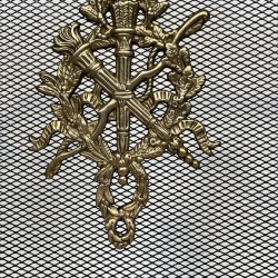 Louis XVI Style Brass Fireplace Screen with Mesh and Neoclassical Appliqués, Maison Jansen Style, circa 1940