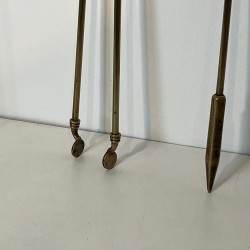 Neoclassical Brass Fireplace Companion Set with Horse Head Finials, French circa 1950