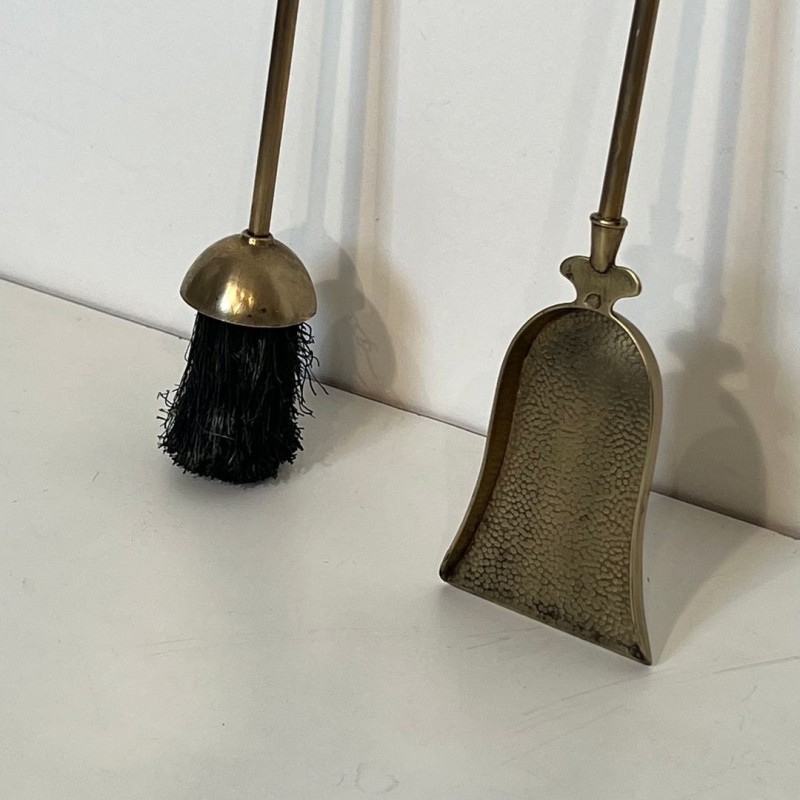 Neoclassical Brass Fireplace Companion Set with Horse Head Finials, French circa 1950