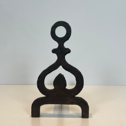 Pair of Wrought Iron Andirons with Knotwork Uprights and Ring Finials, French circa 1940