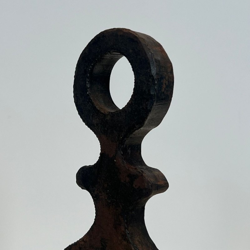 Pair of Wrought Iron Andirons with Knotwork Uprights and Ring Finials, French circa 1940