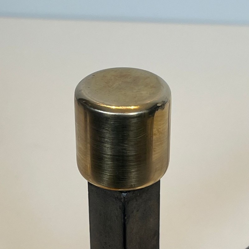 Paire de Chenets Modernistes en Fer Forgé et Laiton à Montants Bifurqués, vers 1970