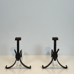 Paire de Chenets Modernistes en Fer Forgé dans le Goût de Jean Royère, vers 1940