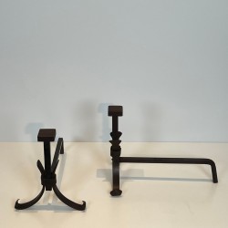 Paire de Chenets Modernistes en Fer Forgé dans le Goût de Jean Royère, vers 1940