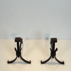 Paire de Chenets Modernistes en Fer Forgé dans le Goût de Jean Royère, vers 1940