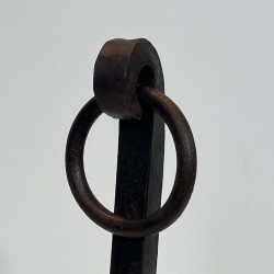 Pair of Modernist Wrought Iron Andirons with Ring Finials, French, circa 1940