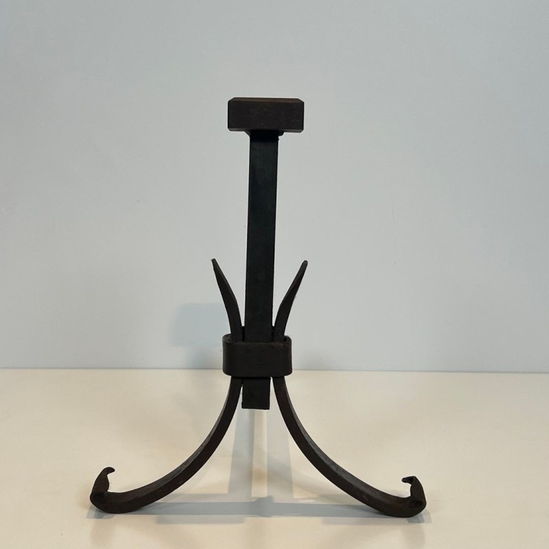 Pair of Modernist Wrought Iron Andirons in the Style of Jean Royère, circa 1940