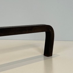 Pair of Modernist Wrought Iron Andirons with Ring Finials, French, circa 1940