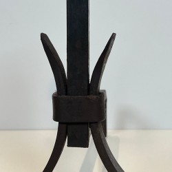 Paire de Chenets Modernistes en Fer Forgé dans le Goût de Jean Royère, vers 1940